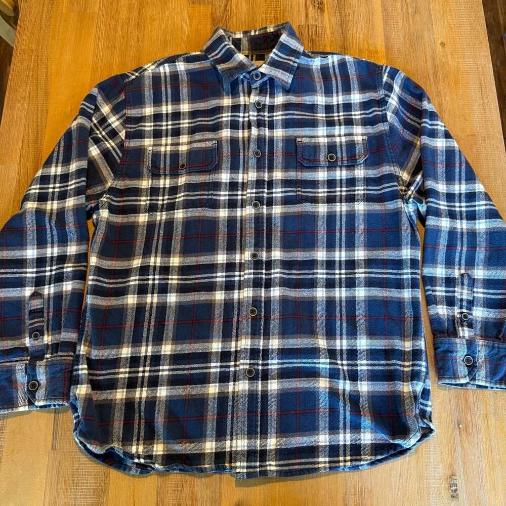 Jachs Men's Brawny Flannel Navy/Red/Charcoal Plaid Button Down Shirt Size L